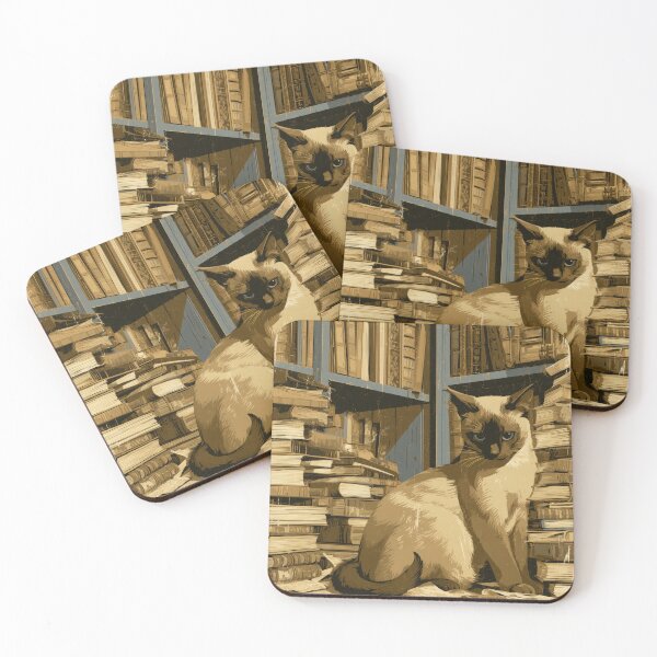 Artikelvorschau, Elegant Siamese Cat Among Vintage Books Dark Academia Library Art entworfen und verkauft von Drissakembili.