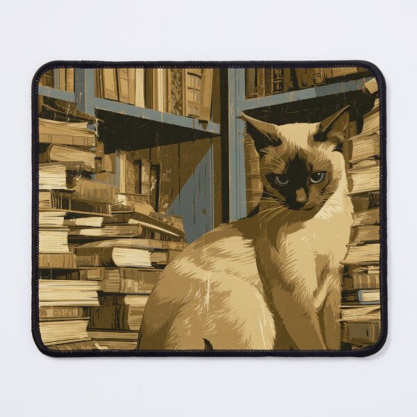 Item preview, Elegant Siamese Cat Among Vintage Books Dark Academia Library Art designed and sold by Drissakembili.