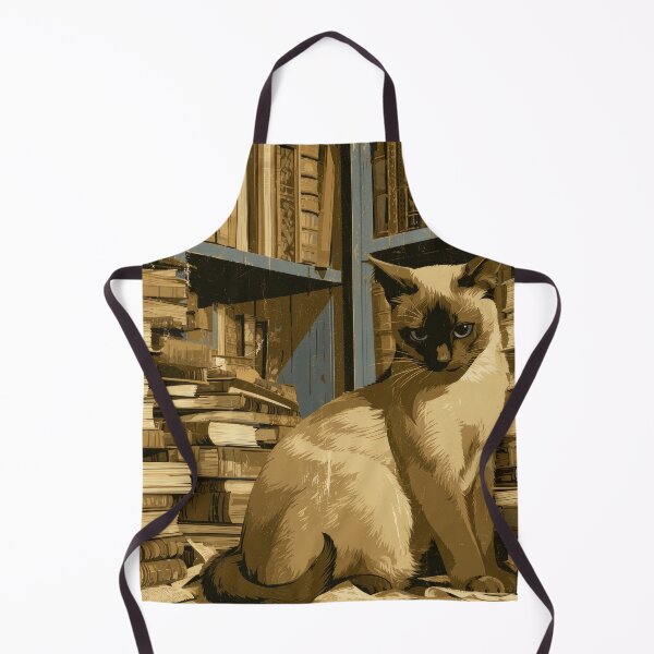 Item preview, Elegant Siamese Cat Among Vintage Books Dark Academia Library Art designed and sold by Drissakembili.
