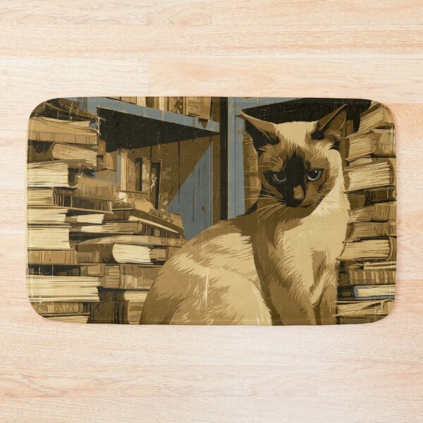 Item preview, Elegant Siamese Cat Among Vintage Books Dark Academia Library Art designed and sold by Drissakembili.