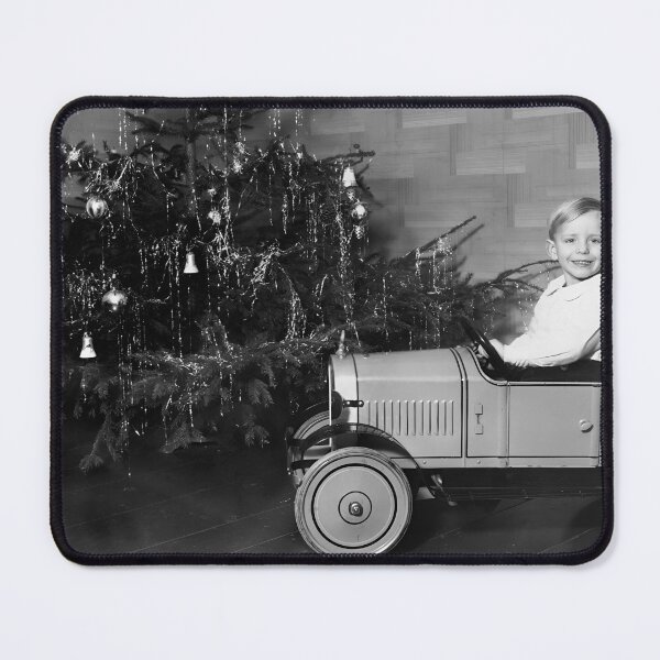 Item preview, Boy In Car and Christmas Tree, Vintage Black and White Old Photo designed and sold by IconicArchive.