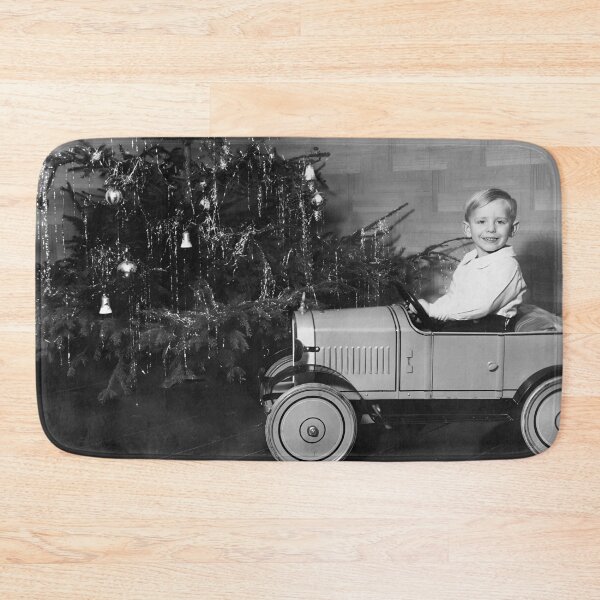 Item preview, Boy In Car and Christmas Tree, Vintage Black and White Old Photo designed and sold by IconicArchive.