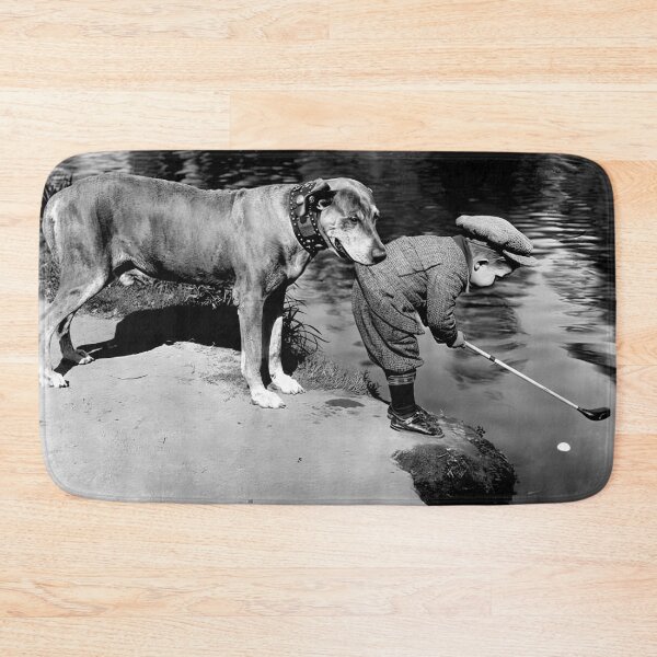 Item preview, Boy and Dog Playing Golf, Funny Vintage Black and White Photo designed and sold by IconicArchive.