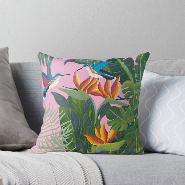 Item preview, Tropical Coastal Hummingbird Painting – Bird of Paradise & Pink Sky Botanical Art designed and sold by PeridotGypsy.