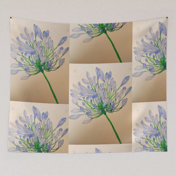 Item preview, Blue Agapanthus flower watercolour painting  designed and sold by esvb.