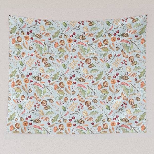 Item preview, Forest Themed Autumn Pattern on Sky-blue designed and sold by Flowersforbear.