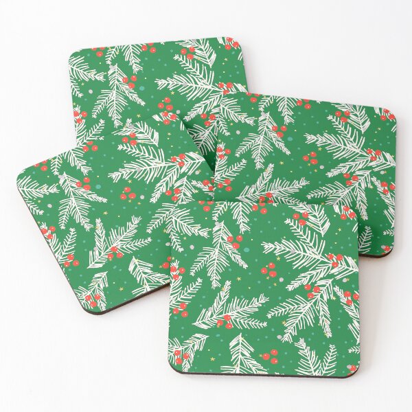 Item preview, Christmas Snowy Branches, Red Berries Pattern On Green  designed and sold by DEC02.