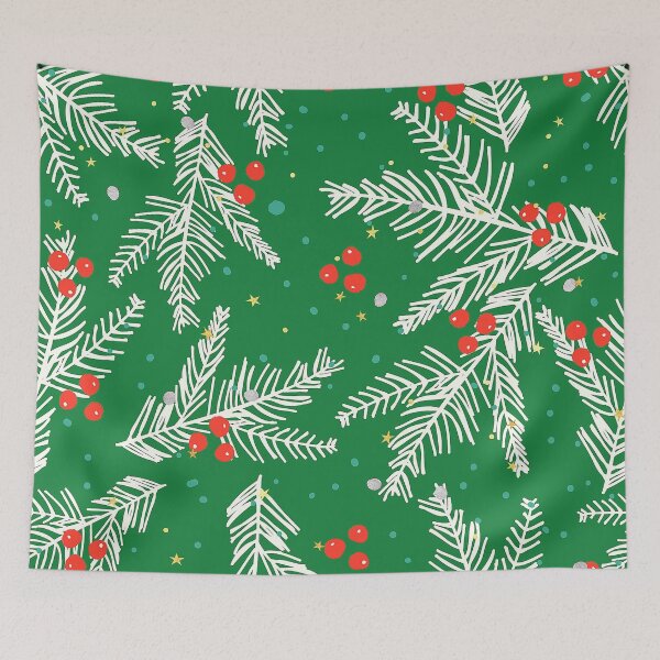 Item preview, Christmas Snowy Branches, Red Berries Pattern On Green  designed and sold by DEC02.