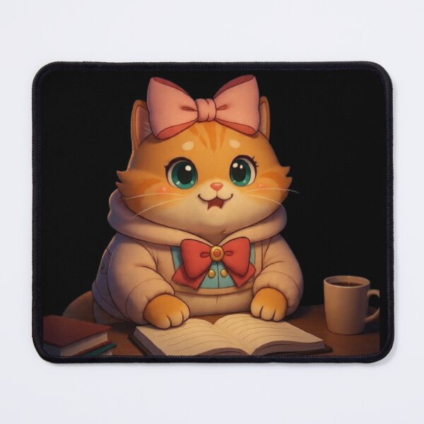 Item preview, Cute Kawaii Cat Reading Book on Desk designed and sold by Moody Vibes Studio.
