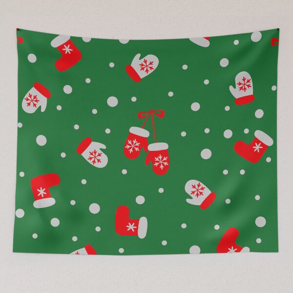 Item preview, Christmas Red Mittens Pattern On Holiday Green designed and sold by DEC02.