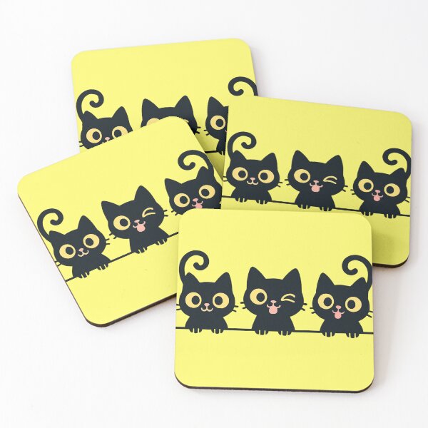 Aperçu de l'œuvre Trois chats noirs mignons qui jettent un coup d'œil kawaii créée et vendue par NovaCraft.