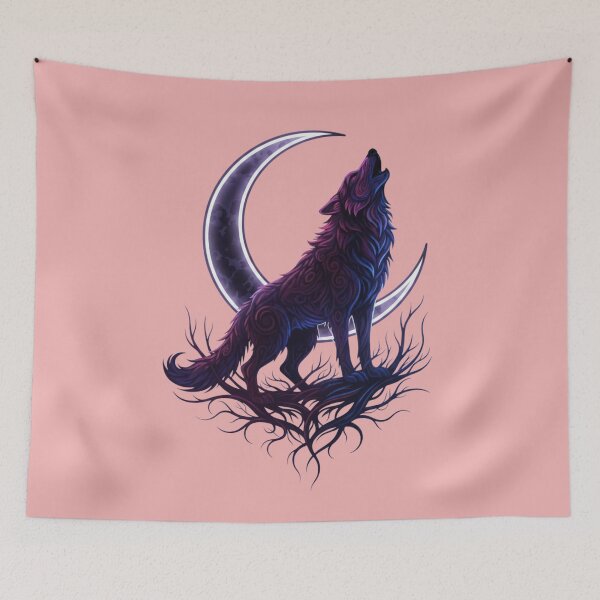 Item preview, Howling Wolf Crescent Moon Ornate Illustration designed and sold by Exquisite Design Studio „Paculówka”.