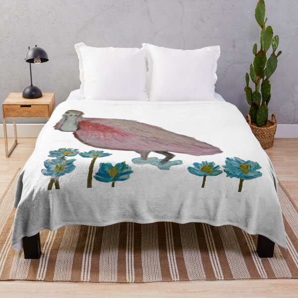 Item preview, Roseate Spoonbill with blue water lilies designed and sold by woodland-towers.