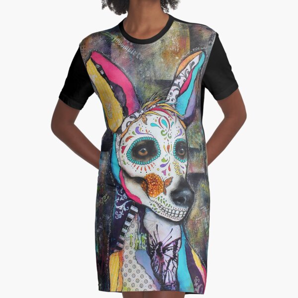 Xolo Mexican Hairless Dog Day of the Dead Graphic T-Shirt Dress