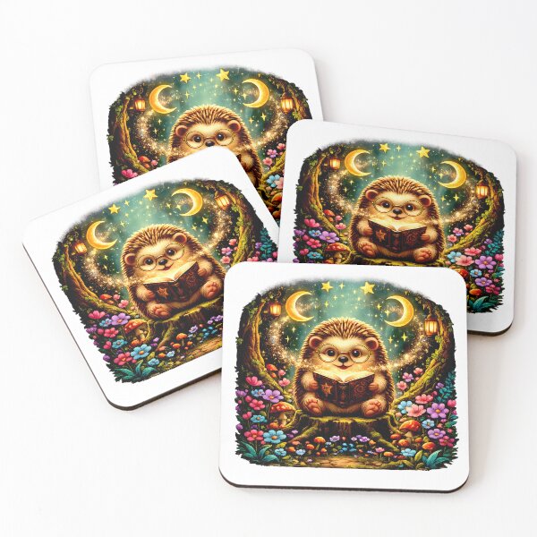 Item preview, Moonlit Reading Hedgehog | Magical Cottagecore Book Lover Art designed and sold by Clothes With Smiling Animals Walt Gral.
