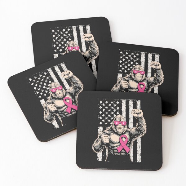 Item preview, Bigfoot Pink Ribbon American Flag Breast Cancer Awareness Supporter designed and sold by MysticMirth.