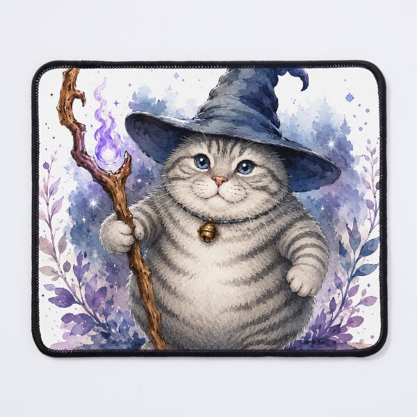 Item preview, Gray Tabby Cat Wizard designed and sold by lvlupthreads.