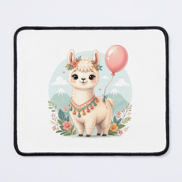 Item preview, Cute Baby Llama with Balloon | Kawaii Alpaca Birthday Illustration designed and sold by Celebrate & Sparkle.