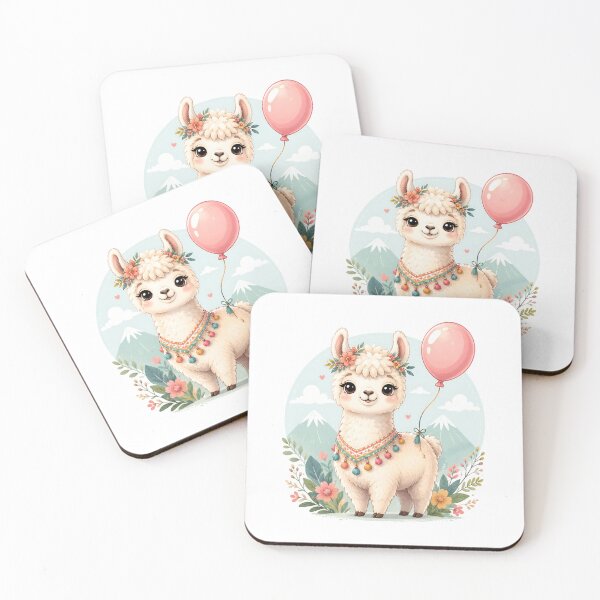 Item preview, Cute Baby Llama with Balloon | Kawaii Alpaca Birthday Illustration designed and sold by Celebrate & Sparkle.