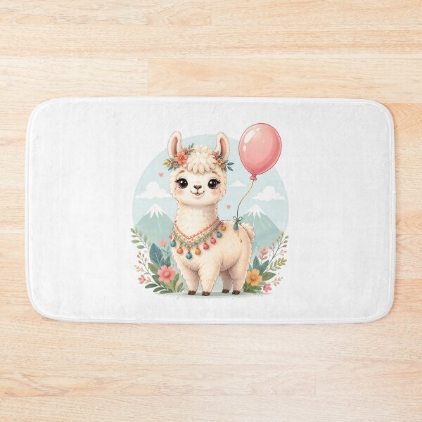 Item preview, Cute Baby Llama with Balloon | Kawaii Alpaca Birthday Illustration designed and sold by Celebrate & Sparkle.