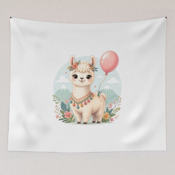 Item preview, Cute Baby Llama with Balloon | Kawaii Alpaca Birthday Illustration designed and sold by Celebrate & Sparkle.