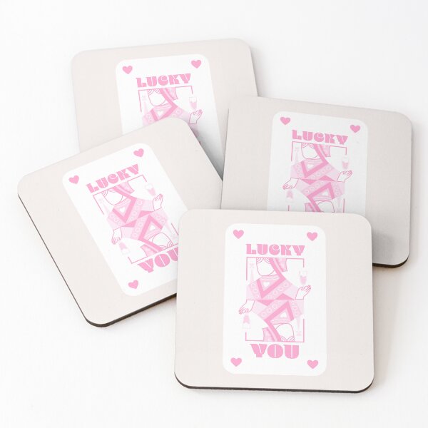 Item preview, Pink Retro Aesthetic "Lucky You" Queen of Hearts Playing Card Design, Law of Attraction Quotes Art designed and sold by SpringTeaDesigns.