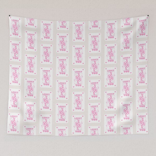 Item preview, Pink Retro Aesthetic "Lucky You" Queen of Hearts Playing Card Design, Law of Attraction Quotes Art designed and sold by SpringTeaDesigns.