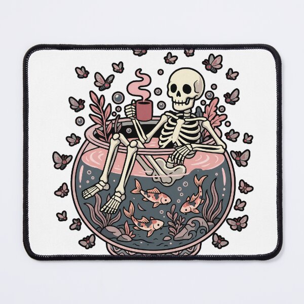 Item preview, Skeleton Relaxing in Giant Fishbowl Bath Drinking Coffee with Koi Fish designed and sold by MisteryDesigner.