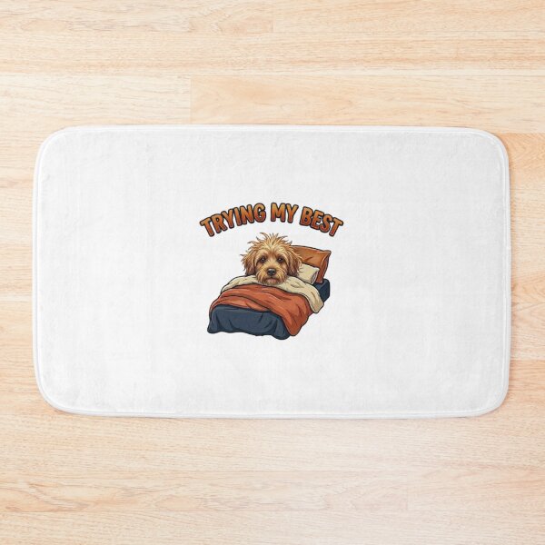 Item preview, Trying My Best Sleepy Dog – Funny Messy Hair Goldendoodle In Bed Cartoon designed and sold by Northern Glow Art.