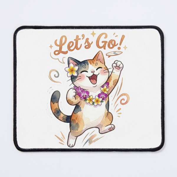 Item preview, Lani - Cute Kawaii Calico Cat Hawaiian Aloha "Let's Go!" Watercolor designed and sold by LaniDigitalNook.