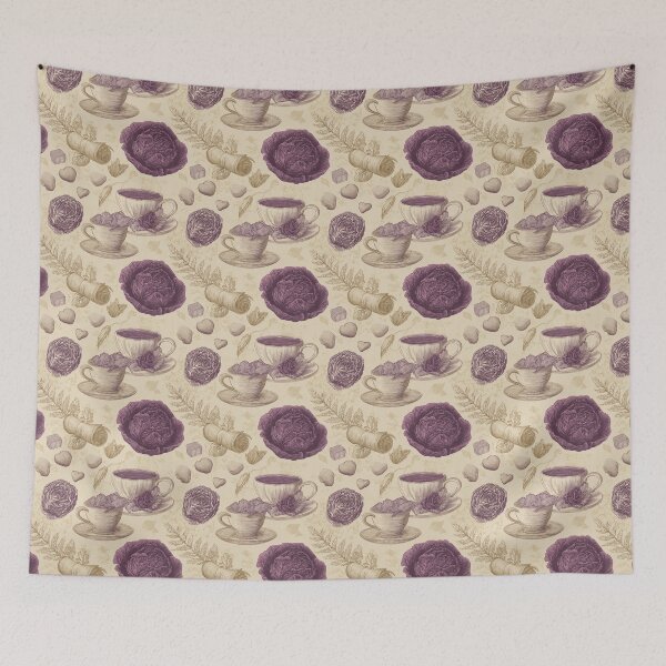 Item preview, Vintage Whimsical Teacups and Purple Cabbage Pattern designed and sold by Patterns & Love .