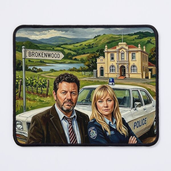 Item preview, Crime and Cabernet – Brokenwood Mysteries Fine Art Print designed and sold by Art's Diner.