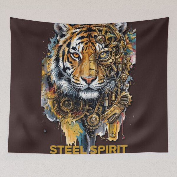 Item preview, Steampunk Tiger Steel Spirit Lone Wolf Drip Art designed and sold by Dream Weave Studio.