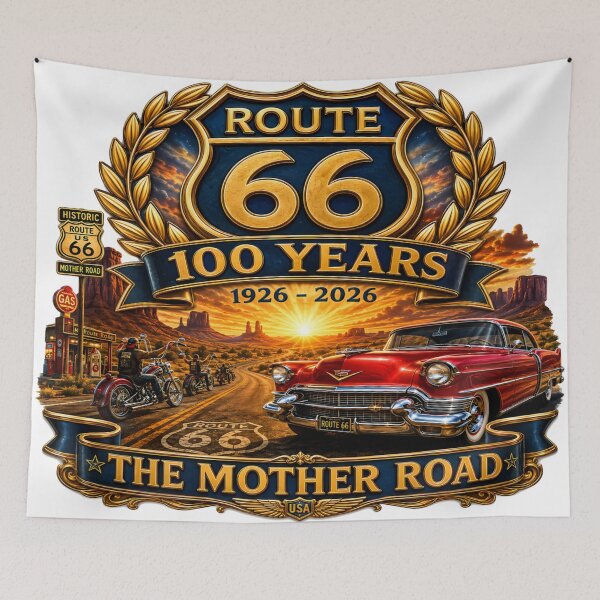Item preview, Route 66 100 Years Anniversary 1926-2026 | The Mother Road Vintage Classic Car & Motorcycle Design designed and sold by DigiArt8Design.