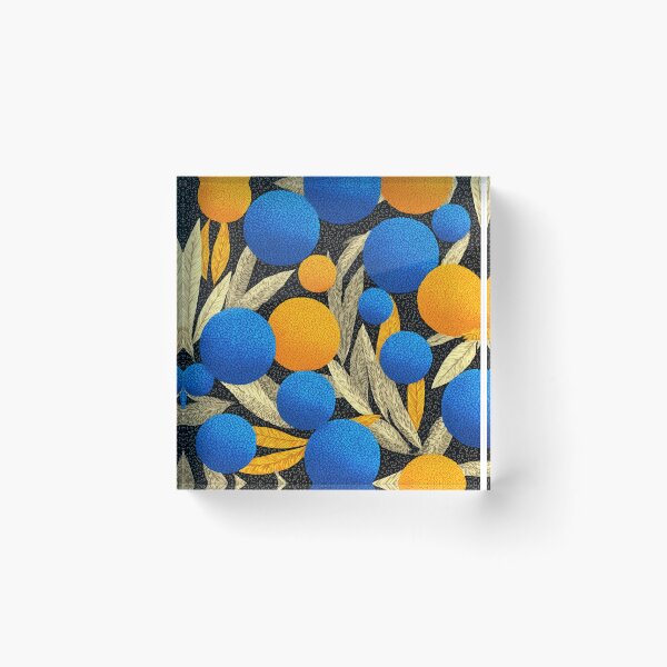 Item preview, Vibrant Blue and Orange Orbs Botanical Pattern designed and sold by colorful-white.