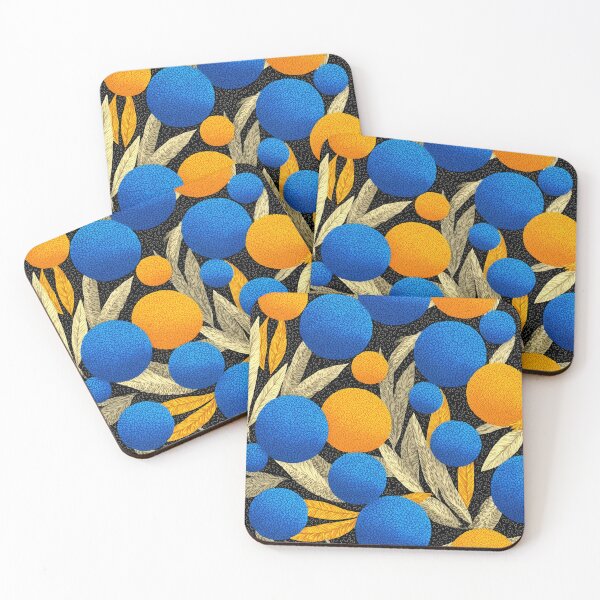 Item preview, Vibrant Blue and Orange Orbs Botanical Pattern designed and sold by colorful-white.