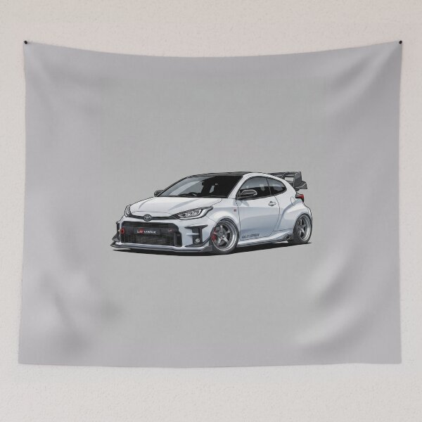 Item preview, Toyota GR Yaris White Custom Stance Modern Rally Car Illustration Art designed and sold by Motorline44.