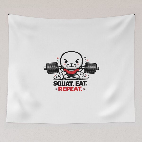 Item preview, Squat Eat Repeat Cute Gym Mascot Powerlifting designed and sold by Digistore1221.