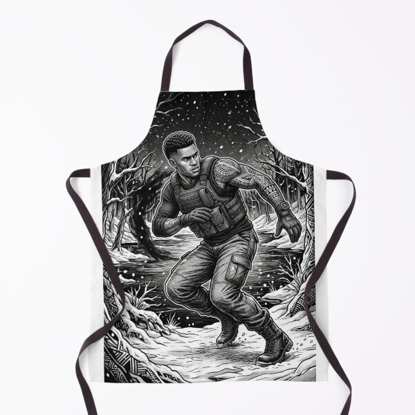 Item preview, Tactical soldier in winter snowy forest black and white art designed and sold by Curiosiart.