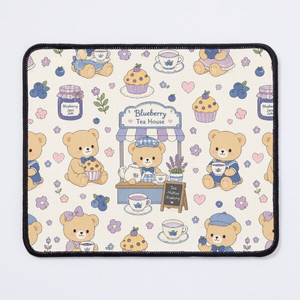 Item preview, Kawaii Teddy Bear Blueberry Tea House Pattern designed and sold by Soft Berry Studio.