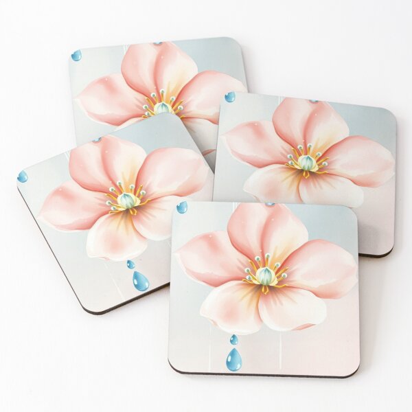 Item preview, Watercolor Pink Blossom with Falling Water Droplets designed and sold by Vida e Arte.