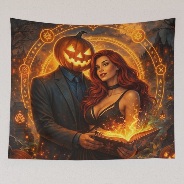 Item preview, Headless Horseman Enchanted Spellbook – Romantic Halloween Fantasy Art Print designed and sold by TheHorsemanRidesAgain.