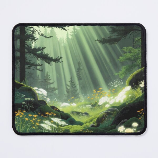 Item preview, Magical Enchanted Forest Sunbeams Art Print | Ethereal Fantasy Woodland Landscape Poster | Serene Nature Wall Decor with Glowing Wildflowers designed and sold by Trail Echo Prints.
