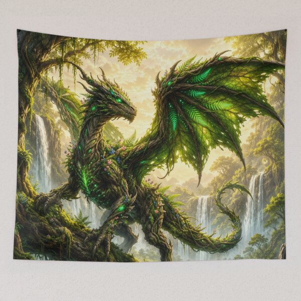 Item preview, Ancient Forest Dragon | Enchanted Waterfall Fantasy Art designed and sold by DrakariArt.