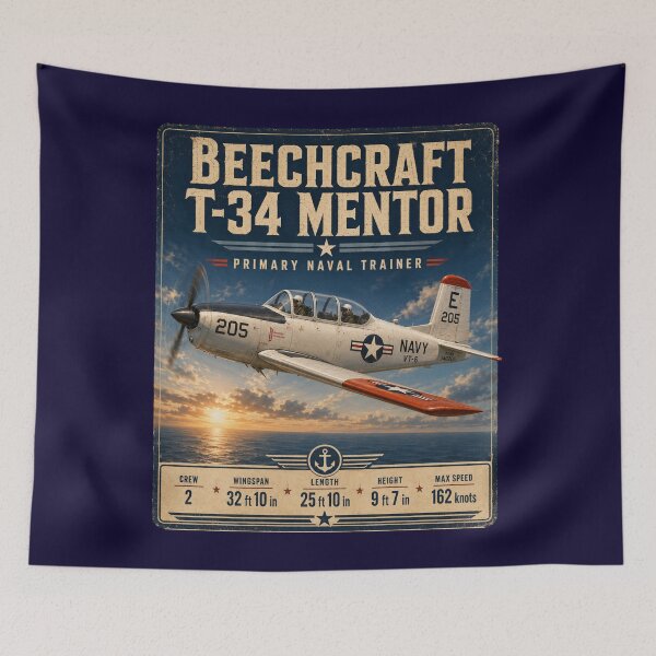 Item preview, Beechcraft T-34 Mentor Primary Naval Trainer Vintage Aviation Poster designed and sold by Swanny's Custom T-shirt and Gift Designs.