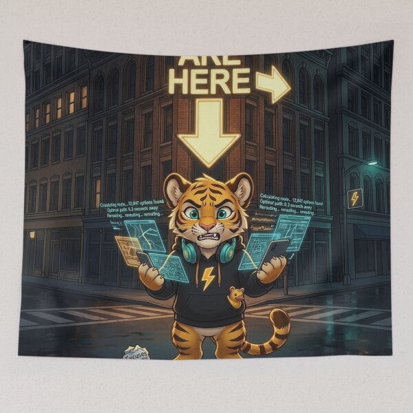 Item preview, Funny AI Tiger Cub Lost With GPS — 12000 Routes Calculated — NeoTigLuna designed and sold by NeoTigLuna.