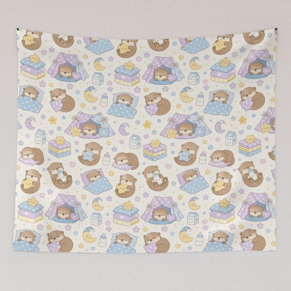 Item preview, Kawaii Sleepy Otter Pillow Fort Pattern designed and sold by Soft Berry Studio.