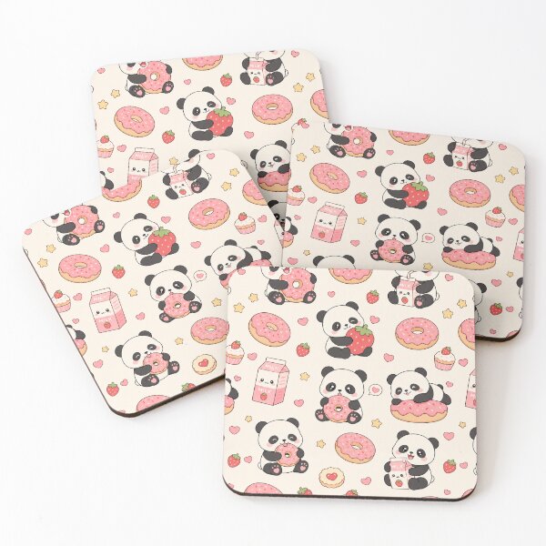 Item preview, Kawaii Panda Strawberry Donut Pattern designed and sold by Soft Berry Studio.