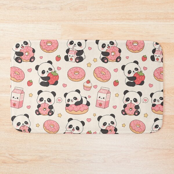 Item preview, Kawaii Panda Strawberry Donut Pattern designed and sold by Soft Berry Studio.