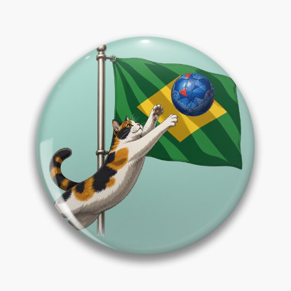 Item preview, Cat Playing Soccer on Brazil Flag — Funny Cat Art Print designed and sold by Aguri-tei.